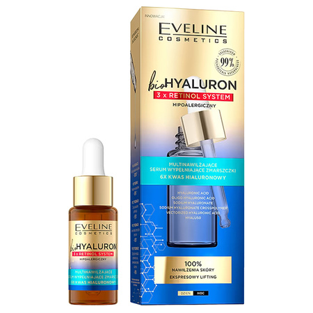 Eveline BioHyaluron 3x Retinol System Multinawilżające serum wypełniające zmarszczki, 18 ml